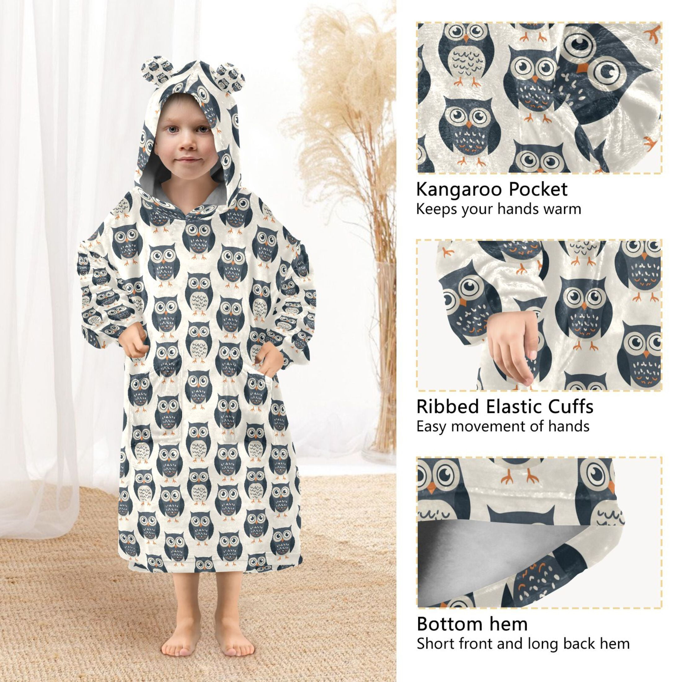 joogoo Blanket Hoodie for Cute Owls Oversize Sweatshirt 3-14 YR L