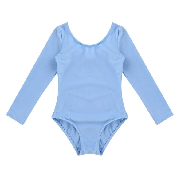 Hansber Kids Girls Long Sleeve Round Neck Ballet Leotards Dance Gymnastics Training Bodysuit Dancewear Blue 3