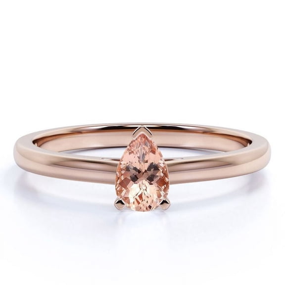 JeenMata 1 Carat Pear Shape Solitaire created morganite Engagement Ring in 18k Gold Over Sterling Silver