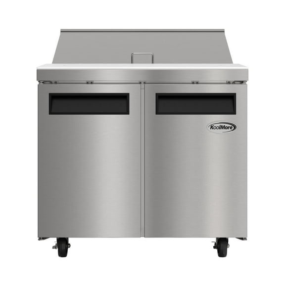 36 in. Commercial 2-Door Refrigerated Salad and Sandwich Prep Table, 10 Pan Capacity and 11 Cu. Ft. of Storage in Stainless-Steel (KM-PTR36-2D)