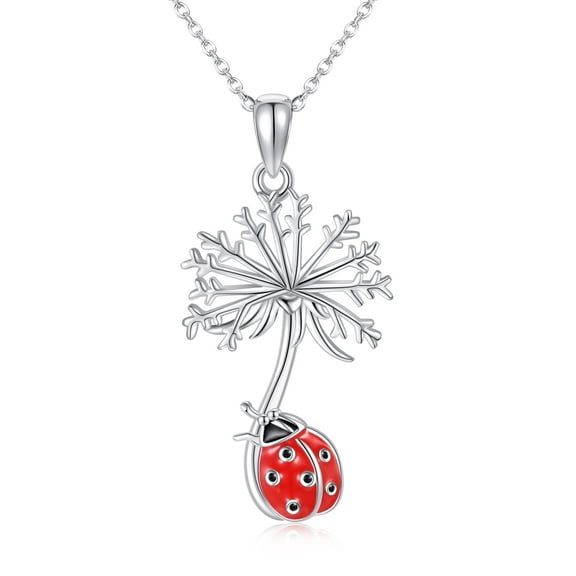 JEABZEL 925 Sterling Silver Dandelion Ladybug Pendant Necklace- Mother's Day Jewelry Gift for Women & Mom