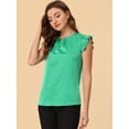thumbnail image 3 of INSPIRE CHIC Women's Cut Out Keyhole Back Straight Solid Pleated Cap Sleeve Blouse, 3 of 5