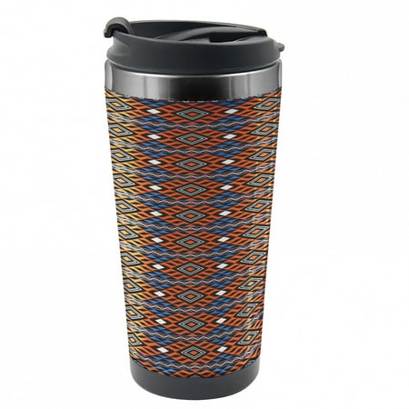 

Abstract Travel Mug Tribal Geometric Motifs Steel Thermal Cup 16 oz by Ambesonne