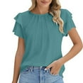 thumbnail image 2 of Xdegoge Women Dressy Casual Tops Business Work Blouses Summer Shirts Short Sleeve Crew Neck Pleated Tee Shirt Ruffle Tunic Shirts Vacation Outfits 2025 Recent Orders I Have Placed Online Past Orders, 2 of 5
