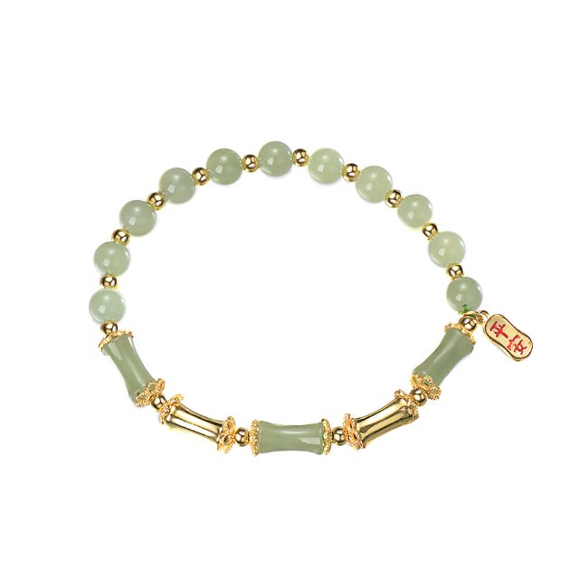 Pulsera Nephrite Jade para mujer con diseño de tubo de bambú