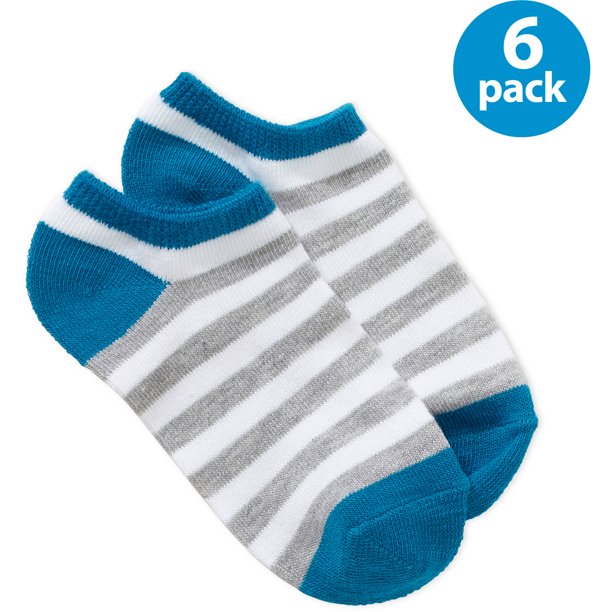 Faded Glory Boys' No Show Socks White Stripe, 6 Pack
