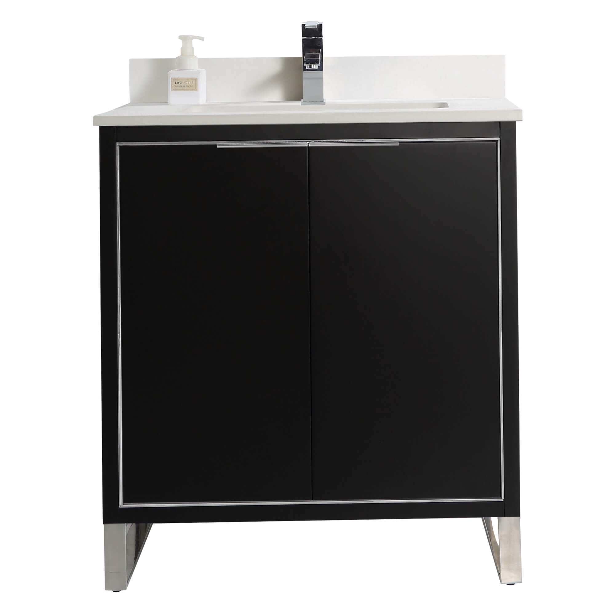 Fine Fixtures Opulence Collection 30 in. W x 18 in. D x 33 in. H Bathroom Vanity in Black Matte with White Matte Sintered Stone Sink - Chrome hardware