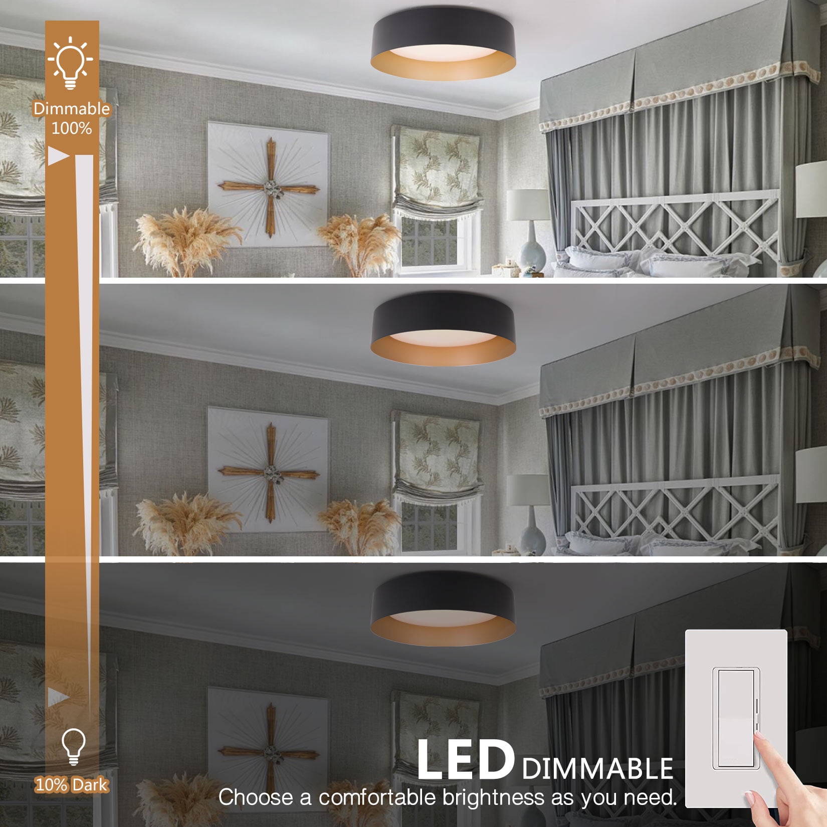 BESTOMINE Flush Mount Ceiling Light,12.5 inch LED Ceiling Light Fixture,Matte Black with Gold Inside,3000K/Warm White/18W(100w Equiv.),Dimmable Outdoor Lighting Fixtures Ceiling for Bedroom Hallway