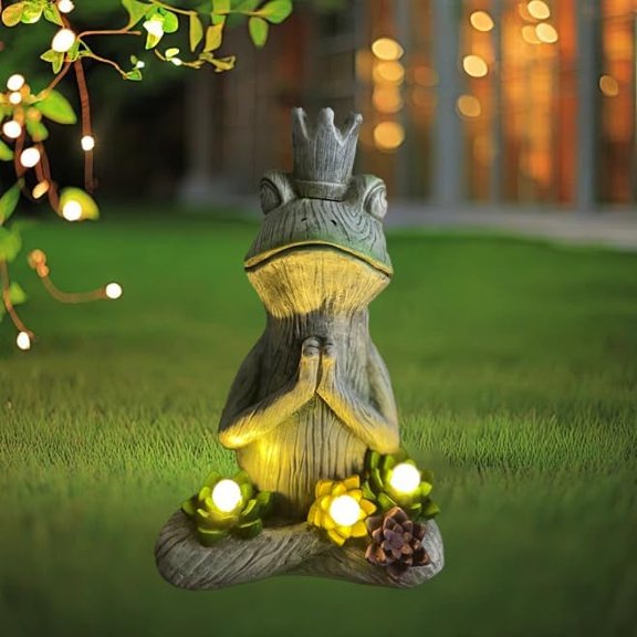 Large Garden Statue Yoga Frog Sustainable Eco-Friendly Solar Lights with LED Sustainability Sculpture Courtyard Balcony Home Decoration（12" Tall
