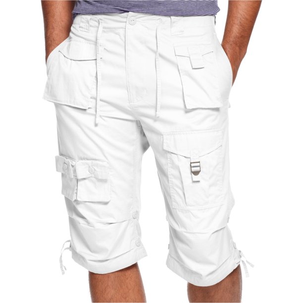 Sean John Mens Flight Casual Cargo Shorts, Blanco, 40