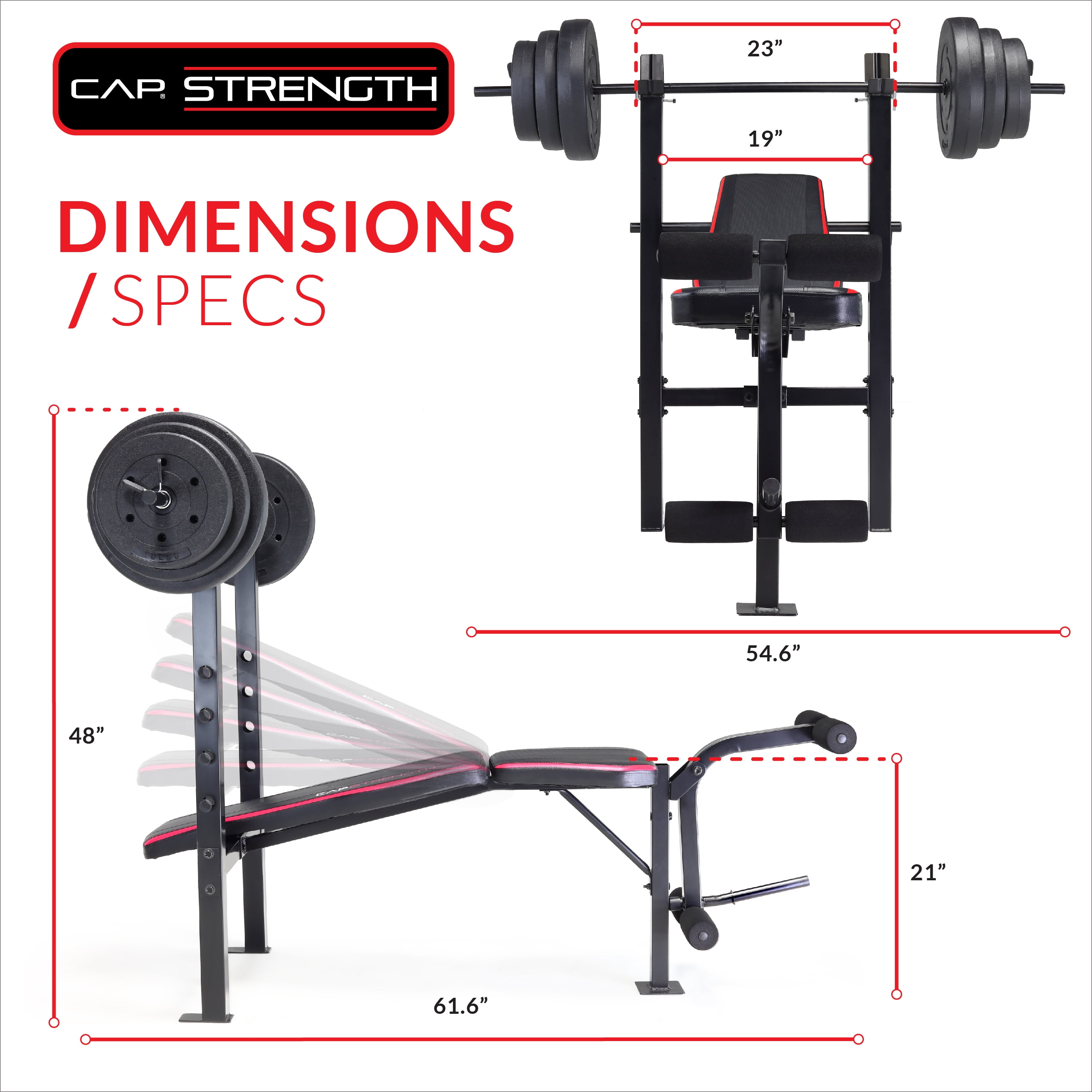 CAP Strength Adjustable Standard Combo Weight Bench with Rack and Leg Extension and 100 lb. Vinyl Weight Set