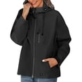 thumbnail image 4 of Sexlip Women Hooded Waterproof Windbreaker Jacket Full Zip Long Sleeve Multi Zipper Pocket Loose Fit Outdoor Hiking Lightweight Rain Coat Black M, 4 of 8