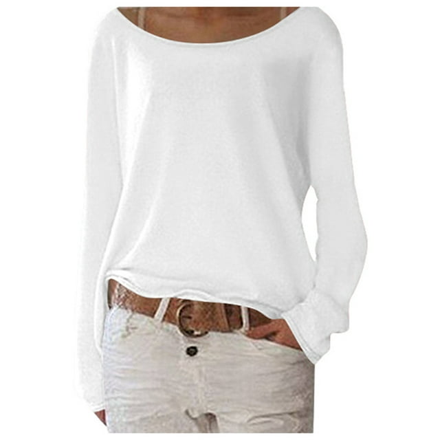 Women's Solid Color Knit T Shirt Top Long Sleeve Basic Layering Shirts For Women