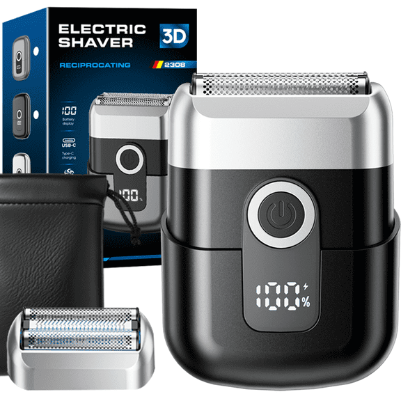 JUUTREN Electric Foil Shaver for Men – Electric Razor, Mini Portable Beard Trimmer with 3 Floating Blades, Cordless, IPX7 Waterproof for Wet/Dry Use, LED Display, Perfect for Travel & Daily Grooming