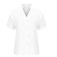 thumbnail image 5 of RYRJJ Women's Elegant Shirts Fashion Casual Loose Fit Short Sleeve V-Neck Shirt Tops Button Down Lightweight Stand Collar Blouse(White,S), 5 of 7
