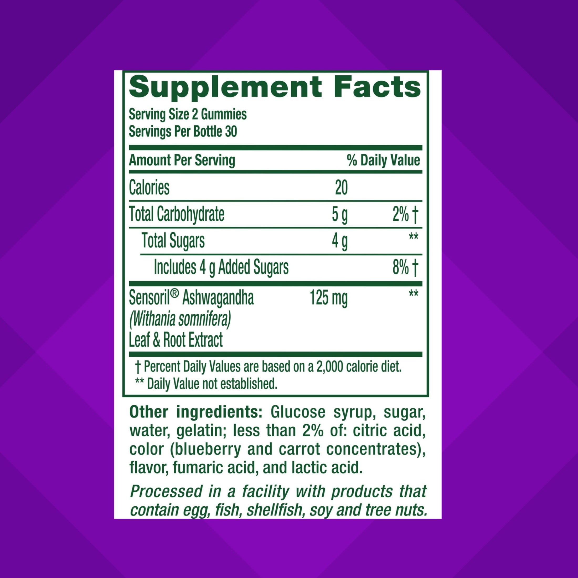 vitafusion Stress Support Ashwagandha Gummy Vitamins, 125mg, Blueberry Flavor, 60 Count