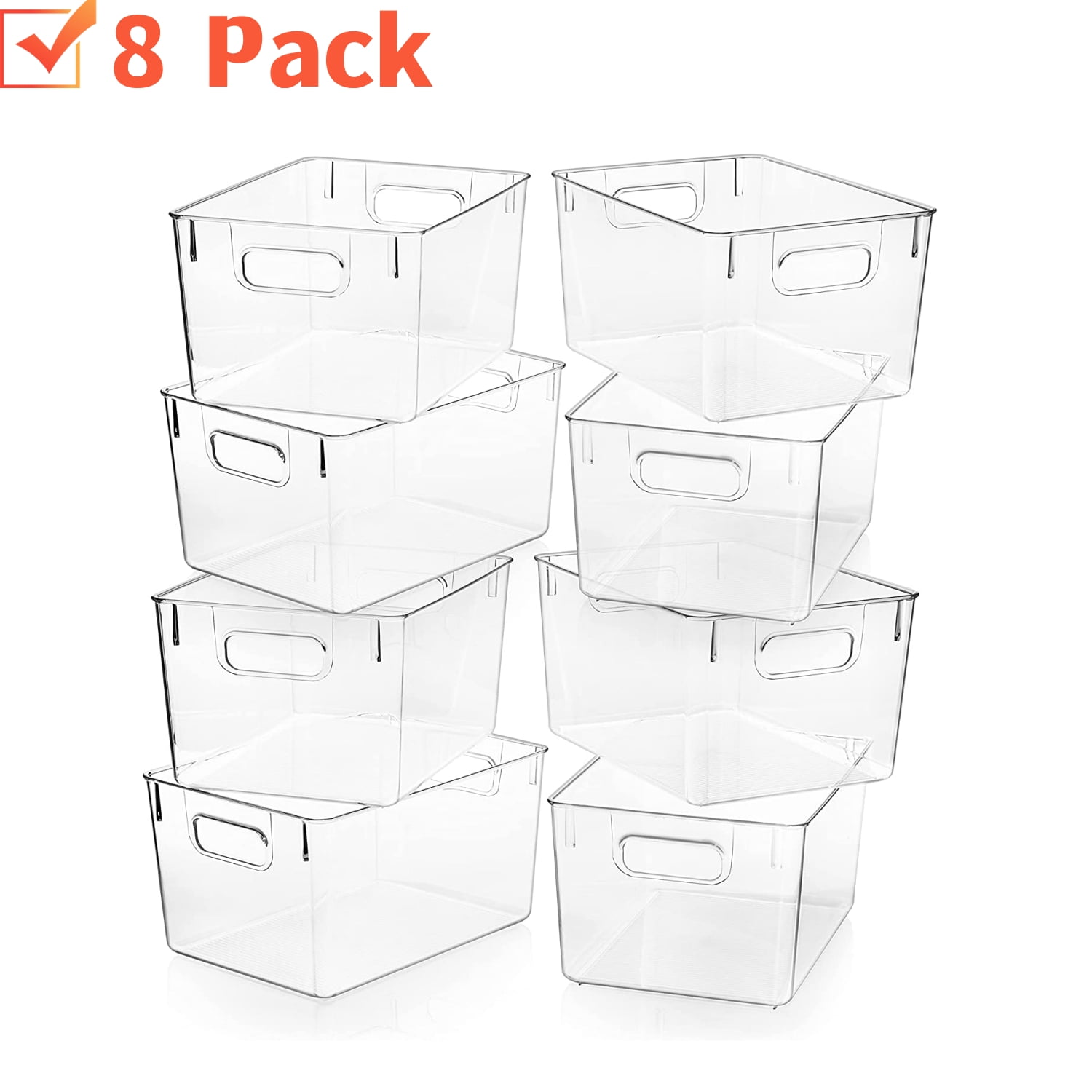 11"×8"×6" Clear Pantry Organizer Bins, 8 Pcs Food Storage Bins W/Handle