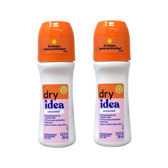 Dry Idea Anti Perspirant Deodorant Roll On Unscented 3.25 Ounce - Pack of 2