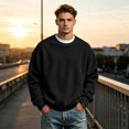 thumbnail image 7 of Men's Crew Neck Long Sleeve Solid Sweatshirt Lightweight Casual Pullover Comfortable Basic Top for Fall Winter Everyday Wear and Weekend Outings Black 3XL, 7 of 7