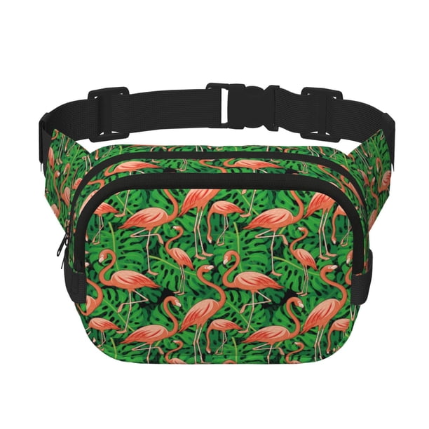 Fotbe Flamingo Cangurera Cuadrada con Estampado de Doble Capa, Bolsa de Cintura Ajustable Mini para Hombres y Mujeres