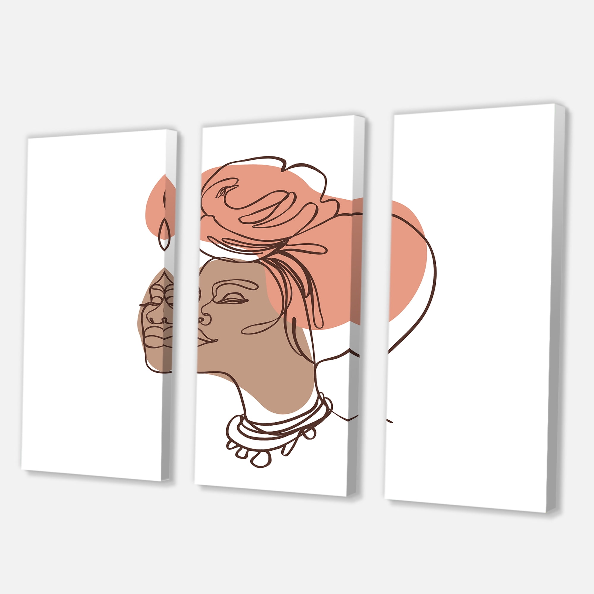Designart ' One Line Portrait of Afro American Woman IV ' Modern Canvas Wall Art Print