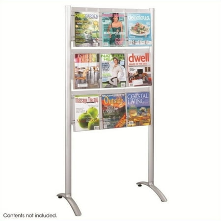 Nine Pocket Magazine Rack - Safco Luxe Magazine Rack, Nine Compartments, 31-3/4w x 20d x 62-3/4h, Clear/Silver