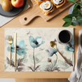 thumbnail image 2 of Teal Spring Floral Placemats Set of 4 Vintage Botanical Retro Art Place Mats Indoor Wipeable Table Mats Washable Cloth Dining Table Placemats for Kitchen Holiday Party Home Decor 13x19 Inch, 2 of 9