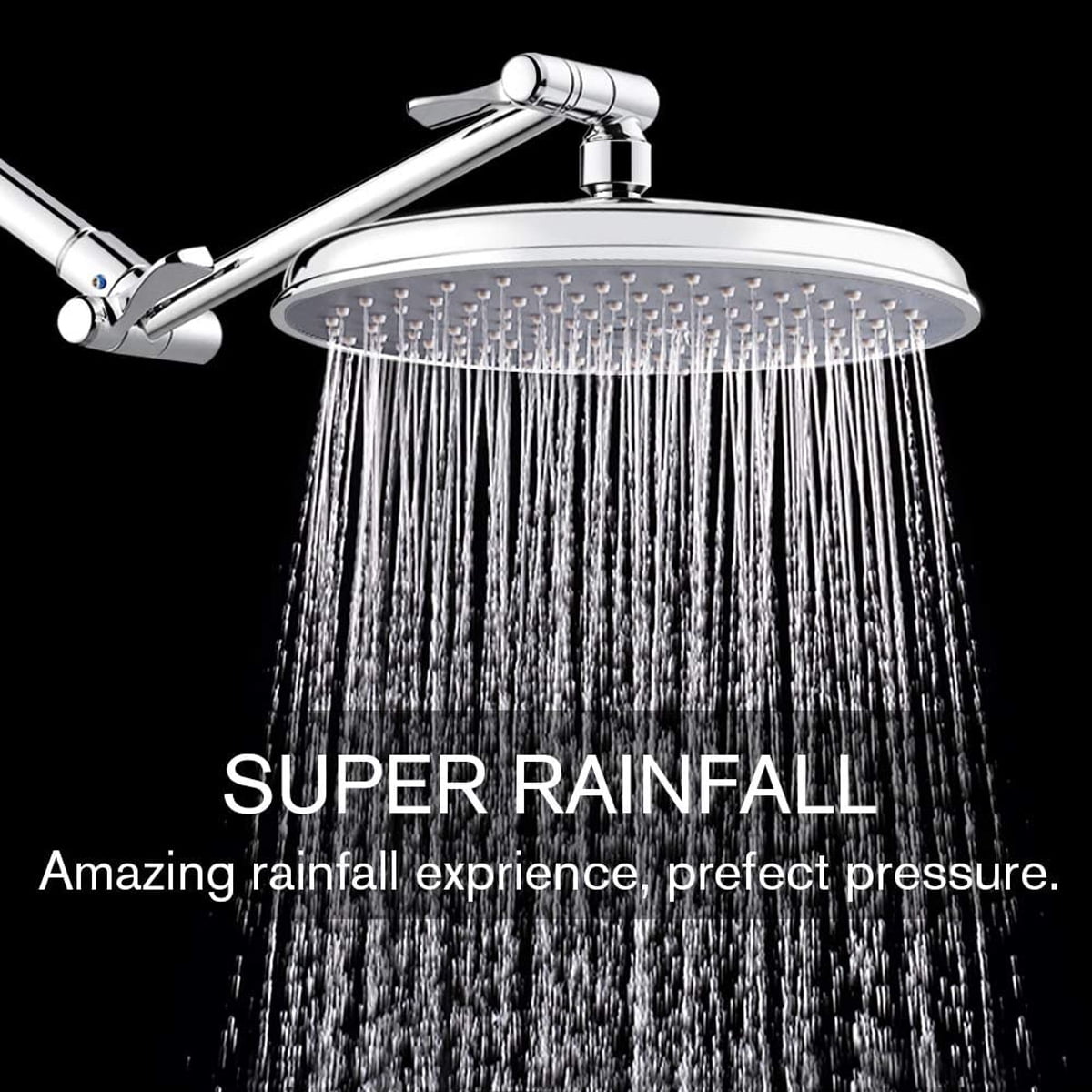 Adjustable Angle Shower Arm Extended Polished Chrome Bathroom Shower 9 Inch Round Rain Shower Head