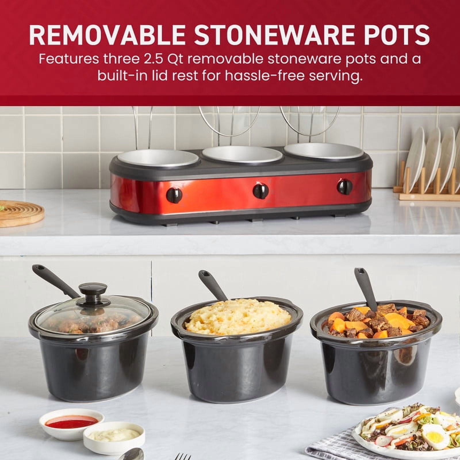 Elite Cuisine 7.5 Quart Capacity Triple Slow Cooker Buffet
