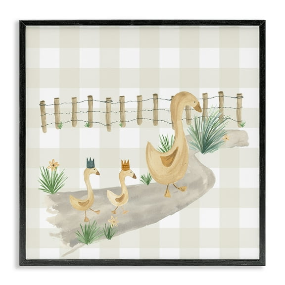 Stupell Industries Duck Family Strolling Animals Painting Black Framed Art Print Wall Art, 12 x 12