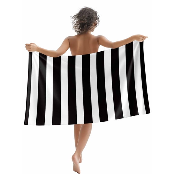 Black and White stripe Beach Towels Blanket Soft & Absorbent Quick Dry Microfiber Striped Pattern Pool Towels for Swimming ,Yoga, Sports, Gym, Camping,Large 30X60in,