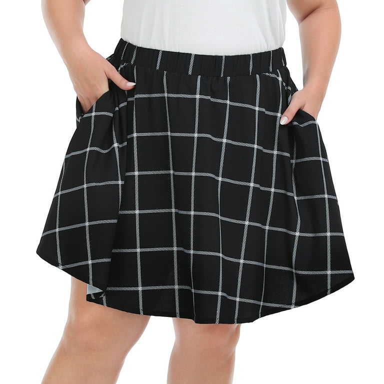 HDE Women's Plus Size Skater Skirt Elastic Waist Pleated Mini