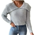 thumbnail image 2 of Aloohaidyvio Women's Ribbed Knit Pullover Sweaters Long Sleeve Lapel Cute Cropped Solid Color Sweatshirt Tops, 2 of 6