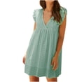 thumbnail image 1 of Robes Décontractées pour Femmes Couleur Unie Col en V Sans Manches Dentelle Mini Robe d'Été Plage, 1 of 5