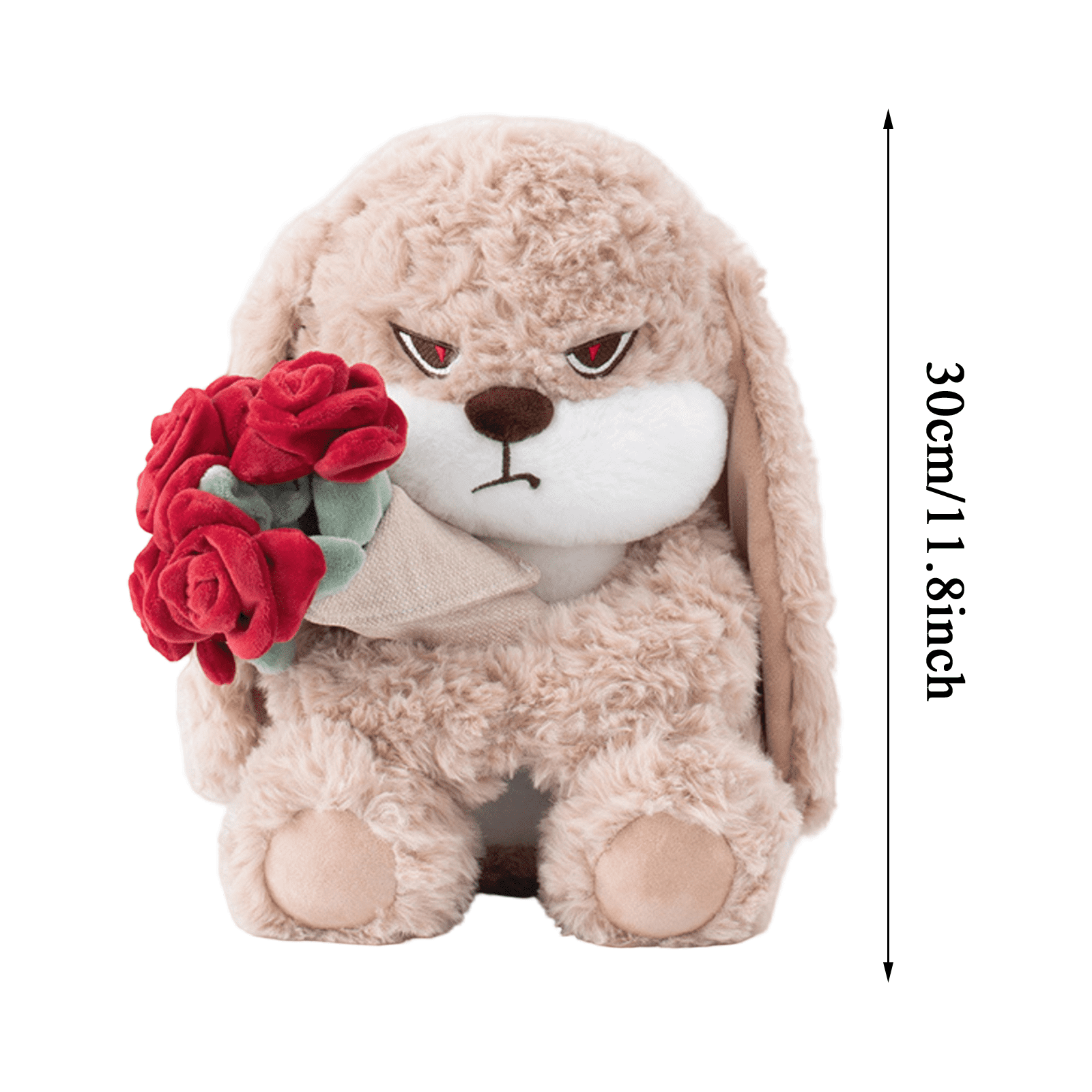 Nini Bunny Plush Toy with Rose Bouquet Angry Stuffed Rabbit Cute Soft Doll Gift Decor