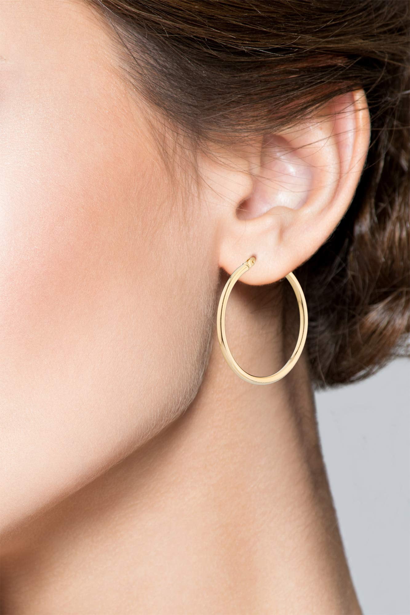 Miabella 18K Gold Over Sterling Silver 2mm High Polished Round Tube Hoop Lightweight Earrings for Women Made in Italy (30mm)