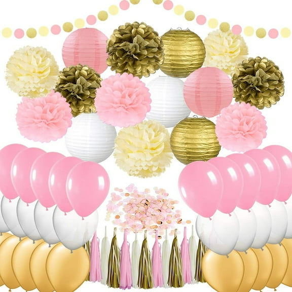 EpiqueOne Party Decoration Kits, Tissue Paper Latex Pink White Gold