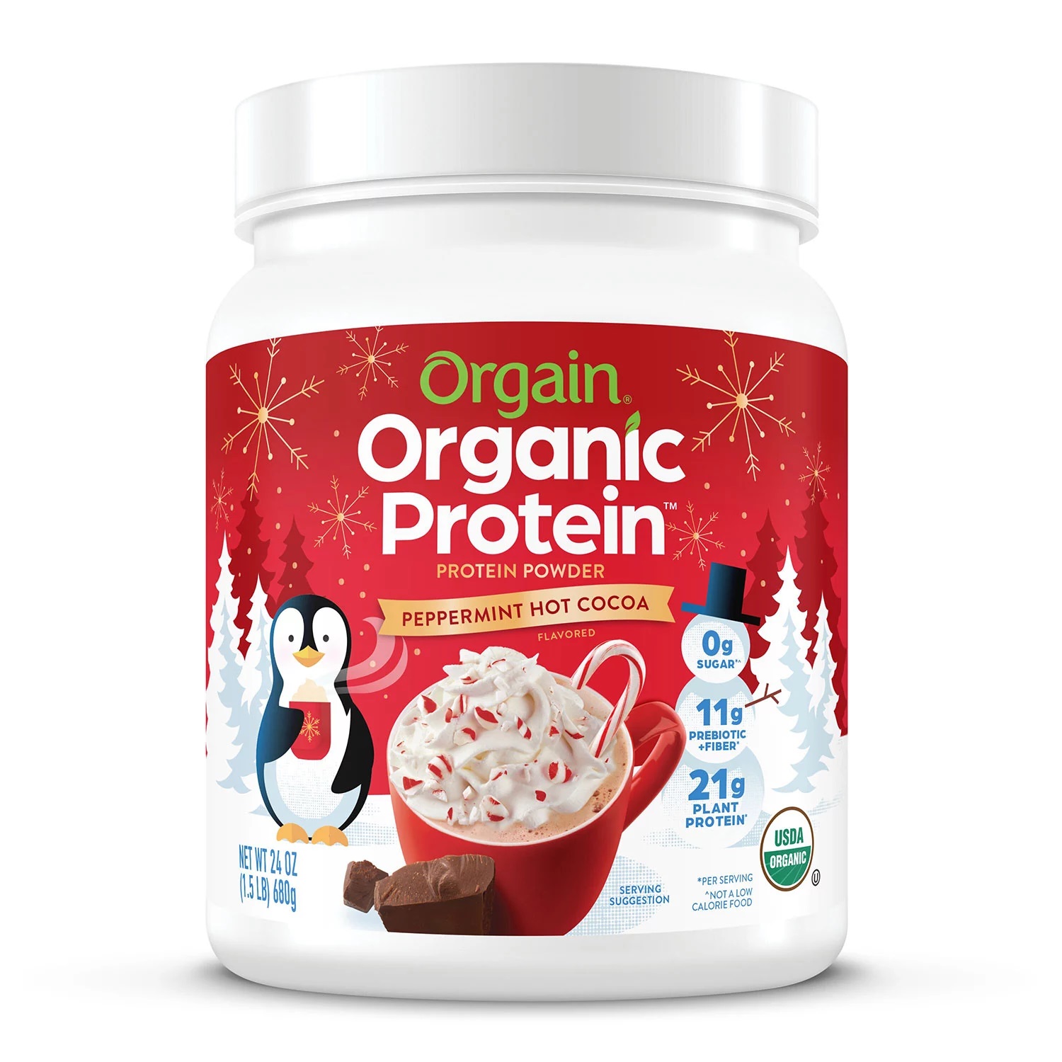 Orgain Organic PlantBased Protein Powder, Peppermint Hot Cocoa (1.5 Pounds)