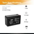 thumbnail image 4 of 2 (Pack) 12v 8ah SLA Rechargeable Battery for BB Battery SH7.2-12, SH 7.2-12 T MK ES7-12, 4 of 6