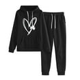 thumbnail image 2 of Brilliant Two Piece Outfits Women Plus Size Fall Women's Casual Print Hooded Drawstring Loose Long Sleeve Sweatshirt Tops and Long Pants Set Suits Black S, 2 of 5