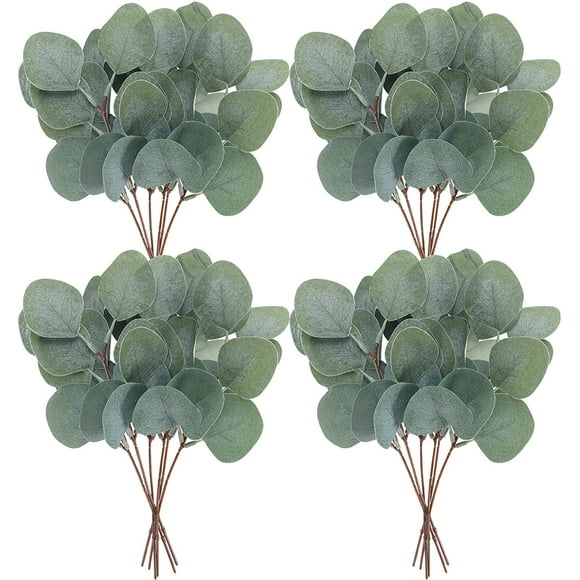 24 Pack Artificial Eucalyptus Leaves Stems - Faux Eucalyptus Greenery Plant for Bouquet, Vase Filler, Home Decor, Floral Arrangement, A-Grey Green Color