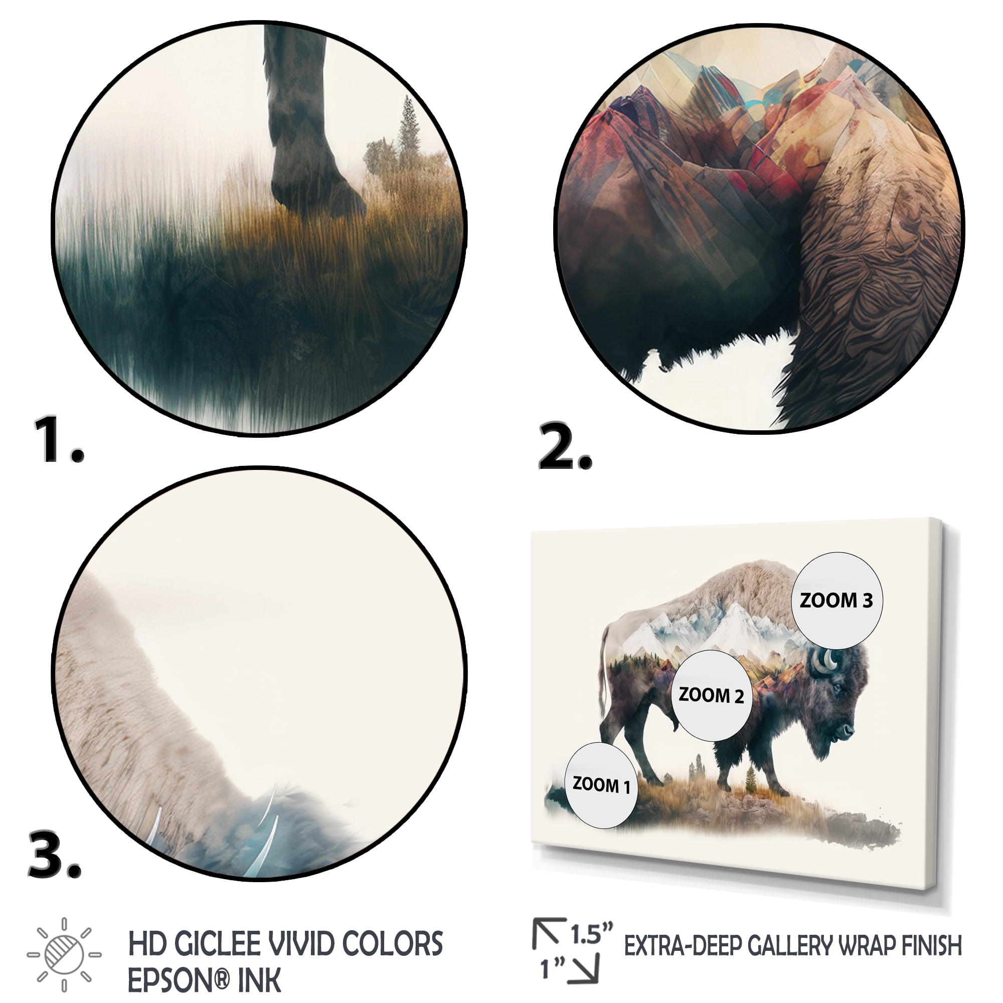 Designart Double Exposure Of A Bison With Nevada Landscape III Canvas Wall Art