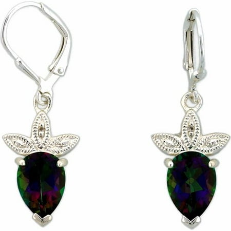 Mystic Topaz and White Topaz Sterling Silver 1-1/4 Leaf Earrings