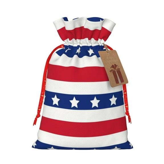 Xecao American Patriotic Stars And Stripes Print Burlap Gift Bags with Drawstring and Gift Tags, Gift Bags, Burlap Bags, Jute Bags for Party, Christmas, DIY Craft Bags-Small