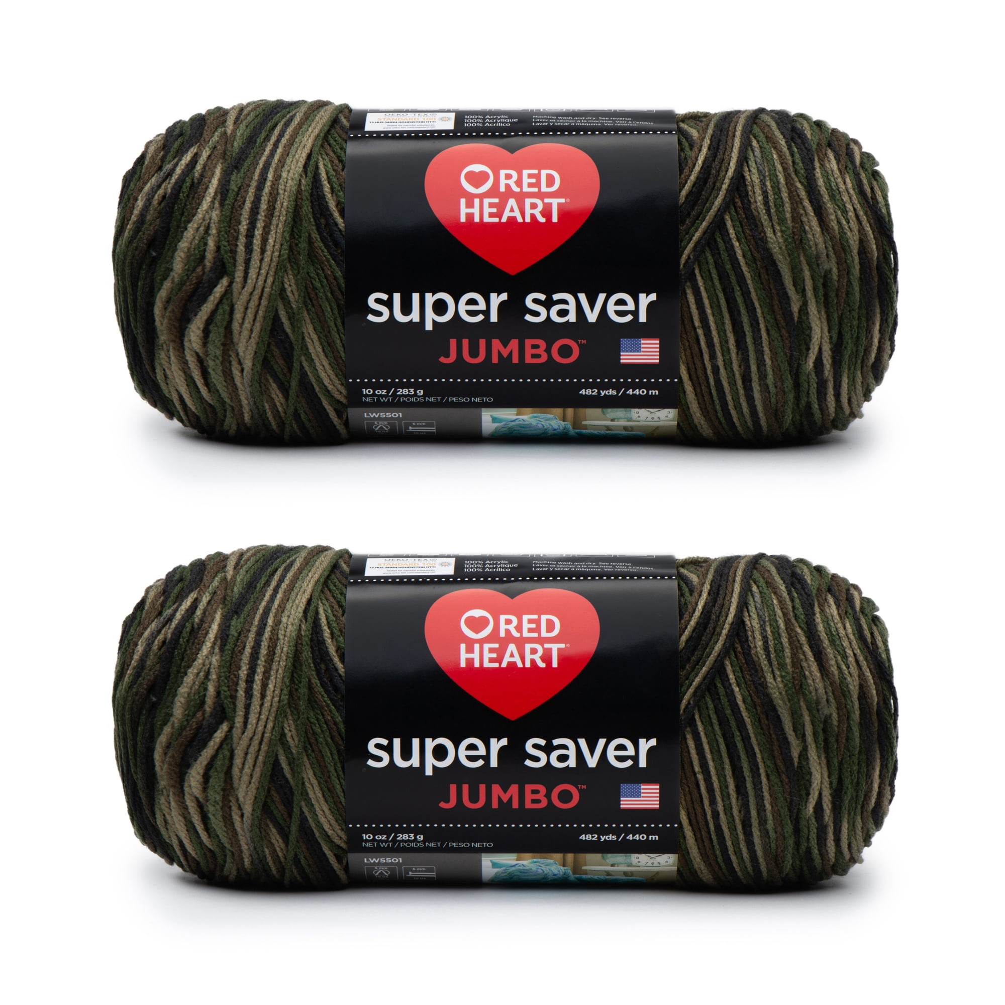 Red Heart Super Saver Jumbo Camouflage Yarn 2 Pack of 283g/10oz