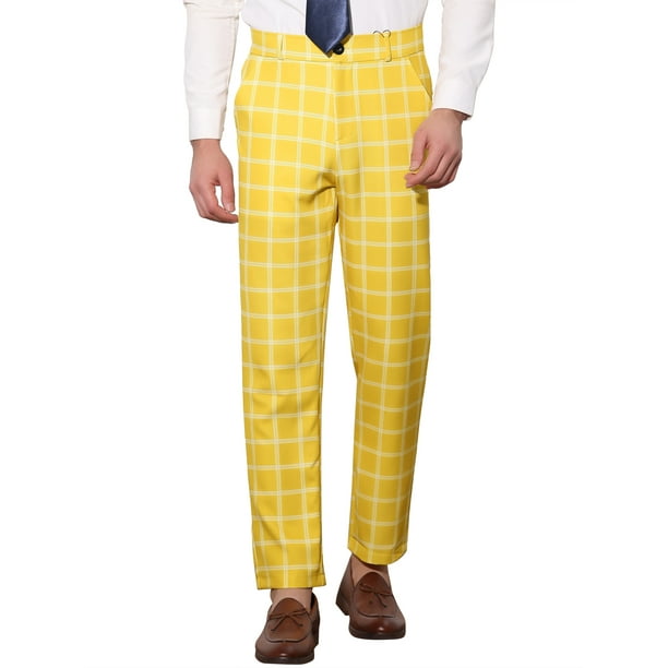Pantalón de traje formal de ajuste regular para hombre con cuadros INSPIRE CHIC 30 Amarillo