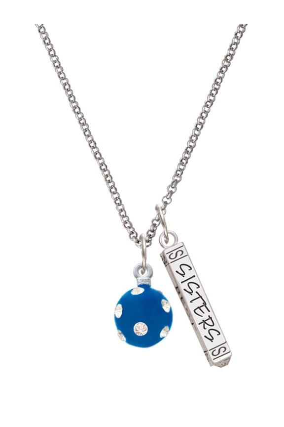 Silvertone 3-D Frosted Blue Resin Ornament with Crystals Silvertone Sisters Best Friends Forever Bar Charm Necklace, 23"