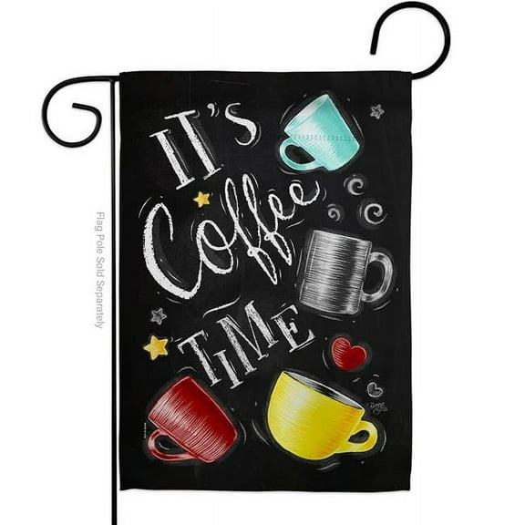 Breeze Decor G167058-BO Its Coffer Time Garden Flag Beverages Coffee & Tea 13 x 18.5 in. Double-Sided Decorative Vertical Flags for House Decoration Banner Yard Gift