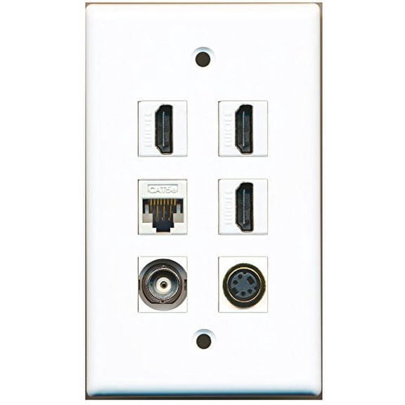 RiteAV - 3 HDMI 1 Port S-Video 1 Port BNC 1 Port Cat5e Ethernet White Wall Plate