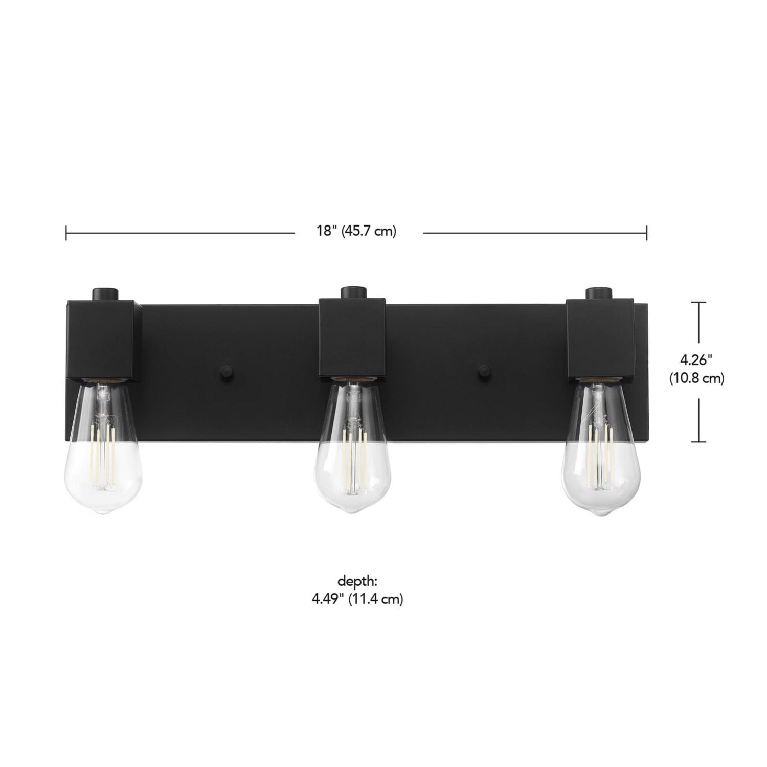 Globe Electric 18" 3-Light Matte Black Vanity Light, Minimalist Style, LED or Incandescent Bulbs Required